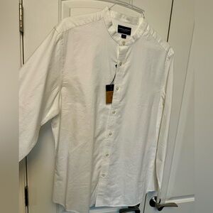 NEW! Charles Tyrwhitt White Linen Men's Button Down Shirt - grandad collar